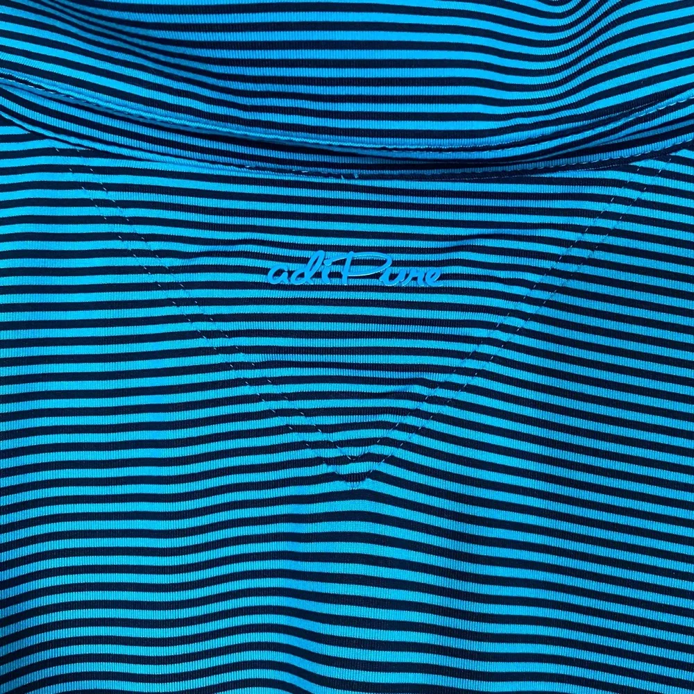 Adidas Adipure Golf Striped Polo Shirt Blue Black XL EUC